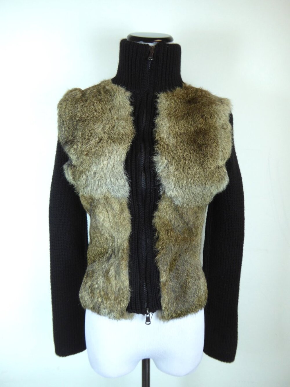NORTHLAND black fur zip cardigan sweater jacket M MADE IN ITALY